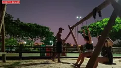 Play Newcomers Eliane Furacao & Lorrany Exotica Give Intense Blowjob in Public Square
